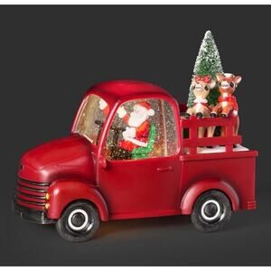 Roman Lighted Swirl Snow Globe Santa with Rudolph Red Truck Confetti Lites